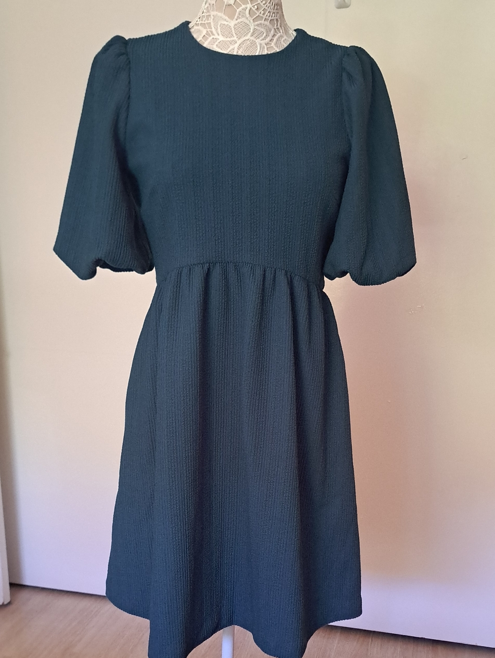 Maggy London Teal Puff-Sleeve Mini Dress